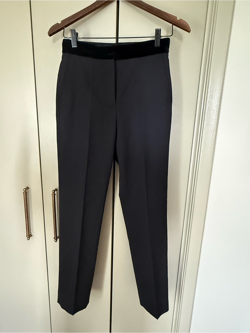 Sandro Black Tailored Ankle Pants Velvet Waistband Size 34